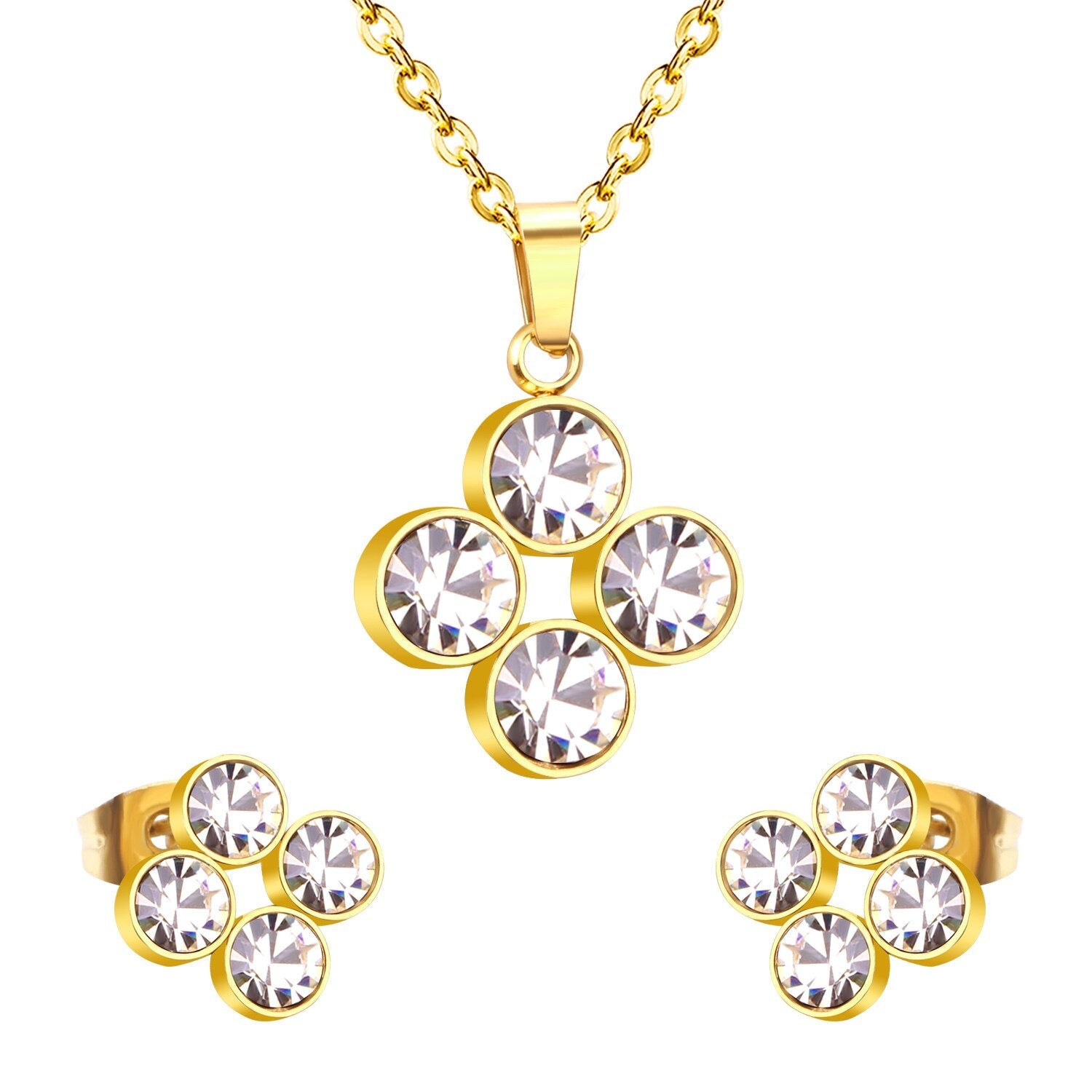 ASON 316L Stainless Steel Zircon Gold Bridal Wedding Jewelry Sets for Women 2019 Flower Necklace Pendant Small Stud Earring asonjewelry